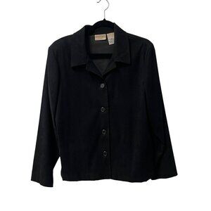 JACLYN SMITH VINTAGE SHIRT JACKET BLAZER WOMENS XL BLACK FAUX SUEDE BUTTON UP
